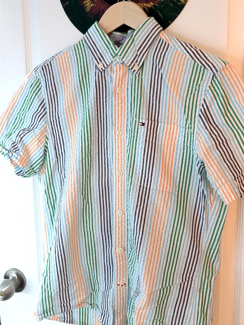 Tommy Hilfiger Multicolor Striped Short-Sleeve Button-Down Shirt seersucker